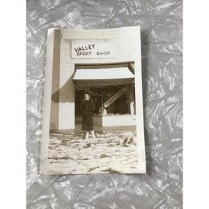 Vintage 1949 Valley Sport Shop Storefront Photo Snow Scene Winter Snapshot 40s